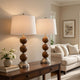 Table Lamp Set of 2 | Off White Shade | Stacked Bead Base 28" Brushed Steel