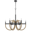 6-Light Candelabra Chandelier with Burlap Rope Accents | Black Metal | 31"
