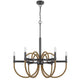 6-Light Candelabra Chandelier with Burlap Rope Accents | Black Metal | 31"