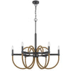 6-Light Candelabra Chandelier with Burlap Rope Accents | Black Metal | 31"