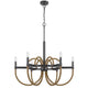 6-Light Candelabra Chandelier with Burlap Rope Accents | Black Metal | 31"