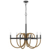 6-Light Candelabra Chandelier with Burlap Rope Accents | Black Metal | 31"
