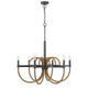6-Light Candelabra Chandelier with Burlap Rope Accents | Black Metal | 31"