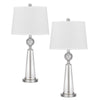 Table Lamp Set of 2 | Off White Shade | Taper Glass Base | Brushed Steel