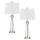 Table Lamp Set of 2 | Off White Shade | Taper Glass Base | Brushed Steel