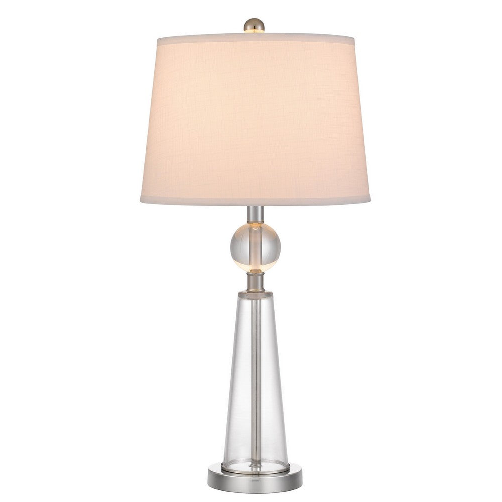Table Lamp Set of 2 | Off White Shade | Taper Glass Base | Brushed Steel