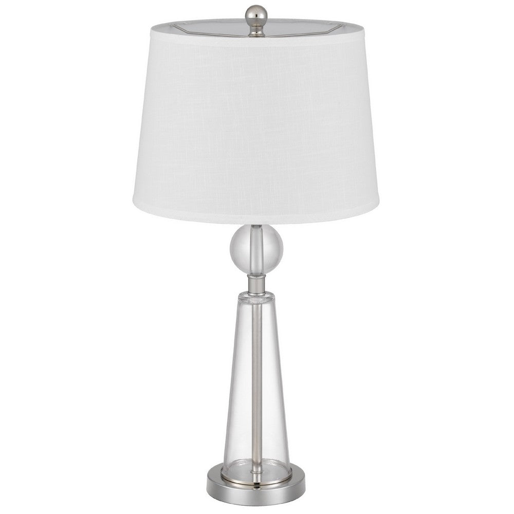 Table Lamp Set of 2 | Off White Shade | Taper Glass Base | Brushed Steel