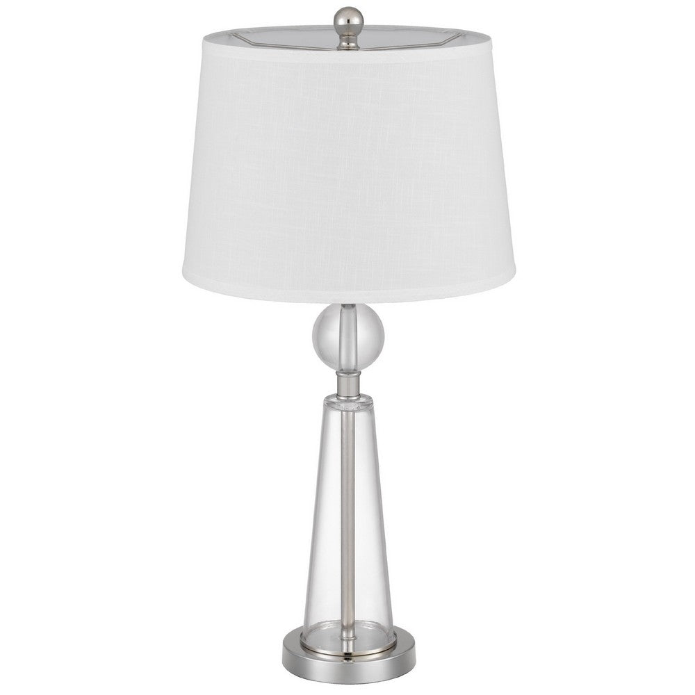 Table Lamp Set of 2 | Off White Shade | Taper Glass Base | Brushed Steel