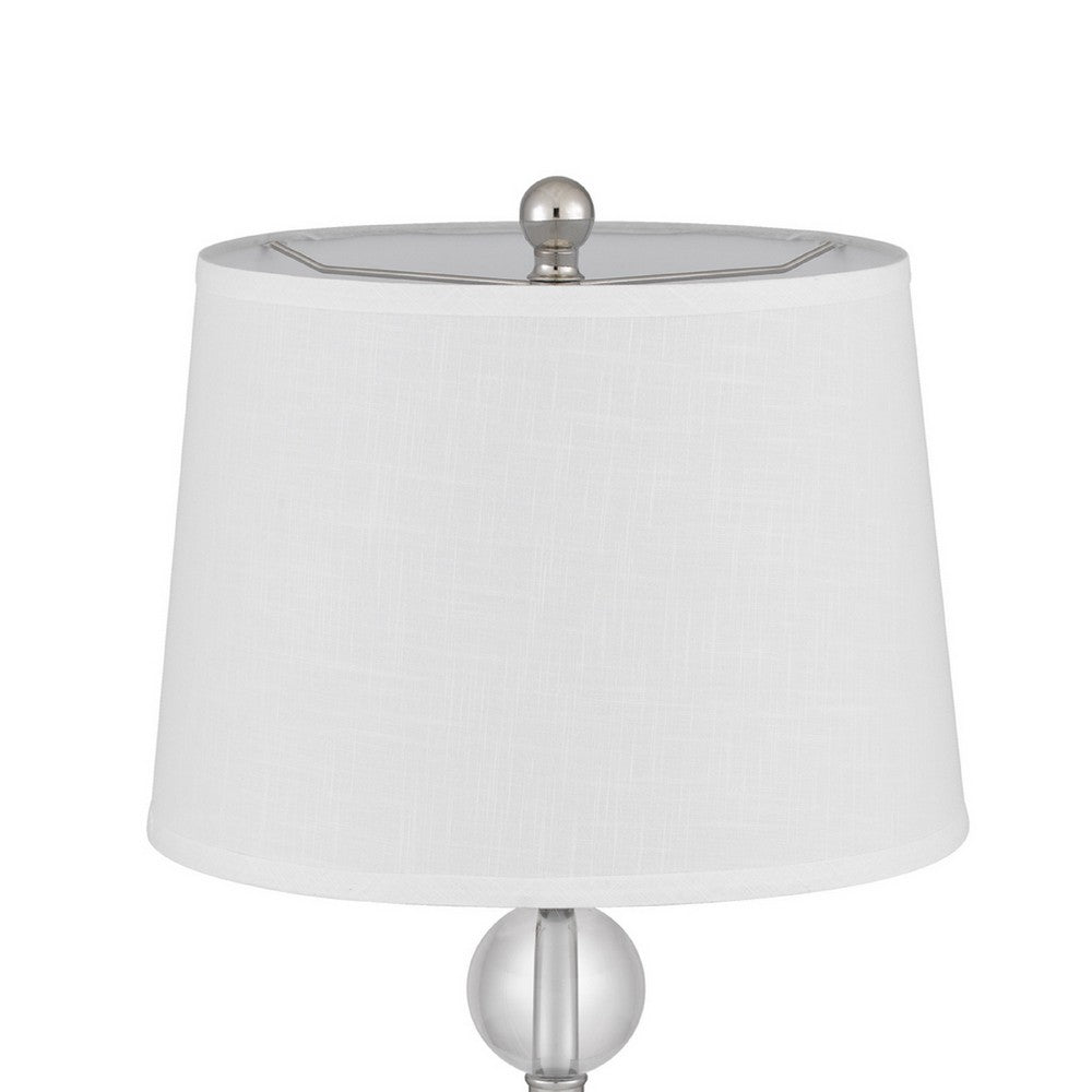Table Lamp Set of 2 | Off White Shade | Taper Glass Base | Brushed Steel