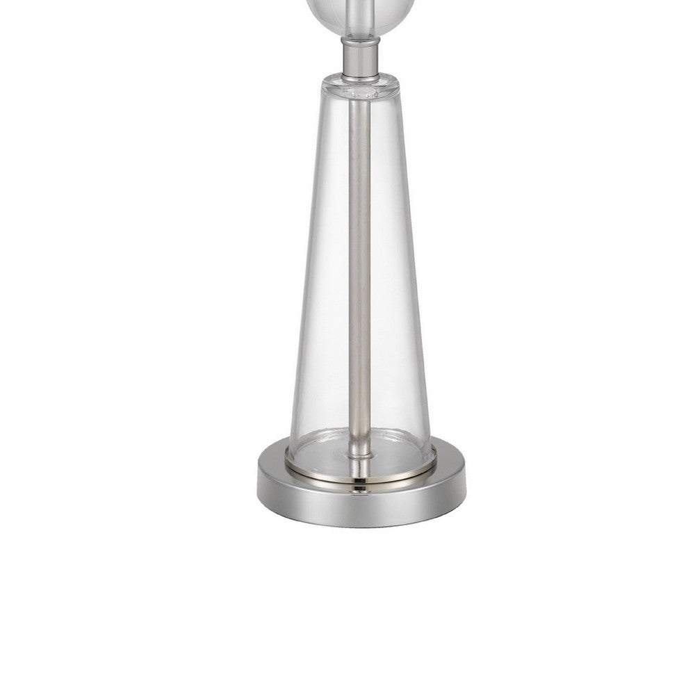 Table Lamp Set of 2 | Off White Shade | Taper Glass Base | Brushed Steel
