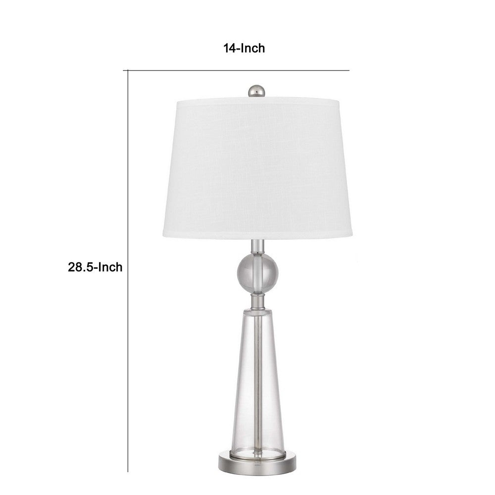 Table Lamp Set of 2 | Off White Shade | Taper Glass Base | Brushed Steel