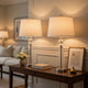 Table Lamp Set of 2 | Off White Shade | Taper Glass Base | Brushed Steel