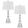 Table Lamp Set of 2 | Off White Shade | Brushed Steel Stacked Beaded Base