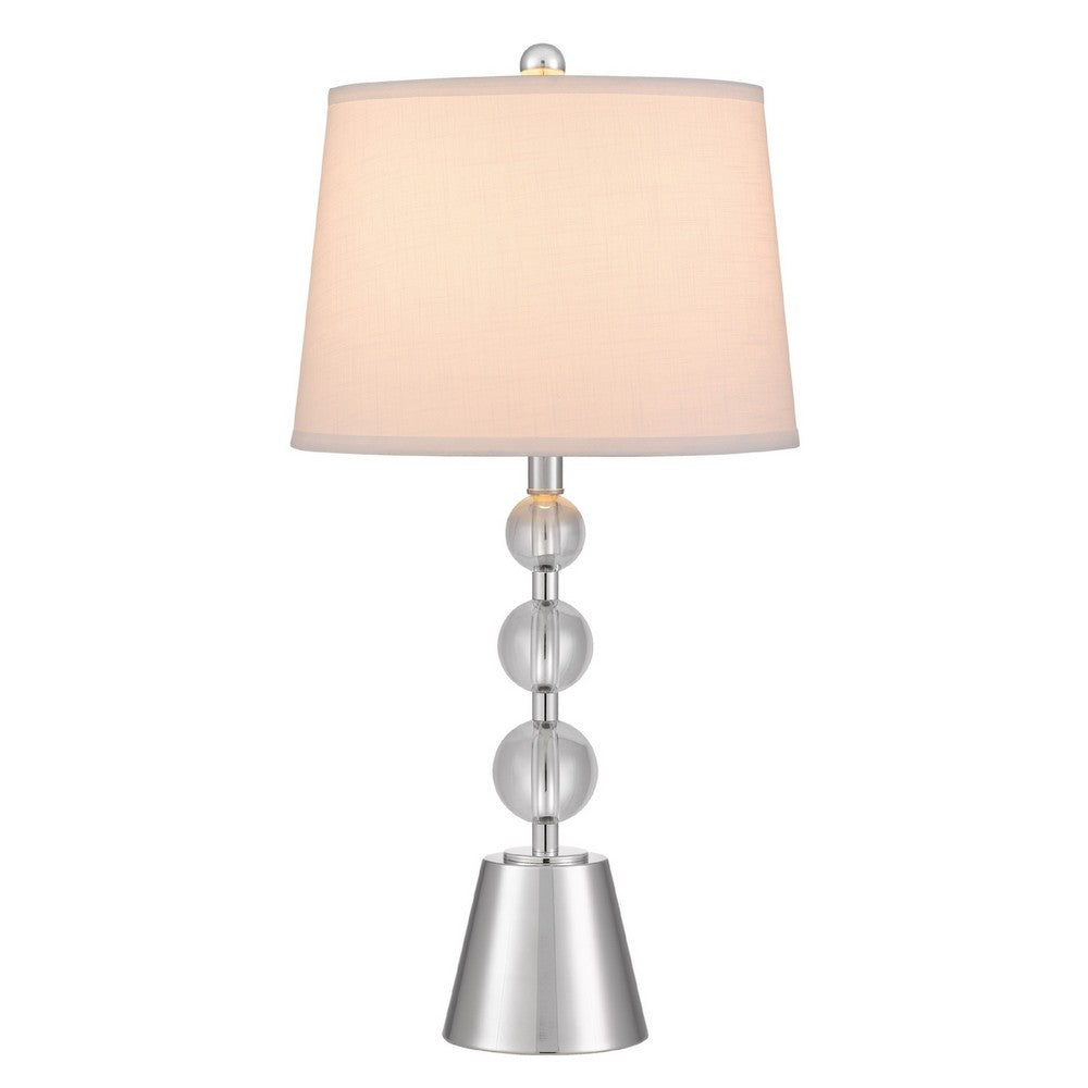 Table Lamp Set of 2 | Off White Shade | Brushed Steel Stacked Beaded Base