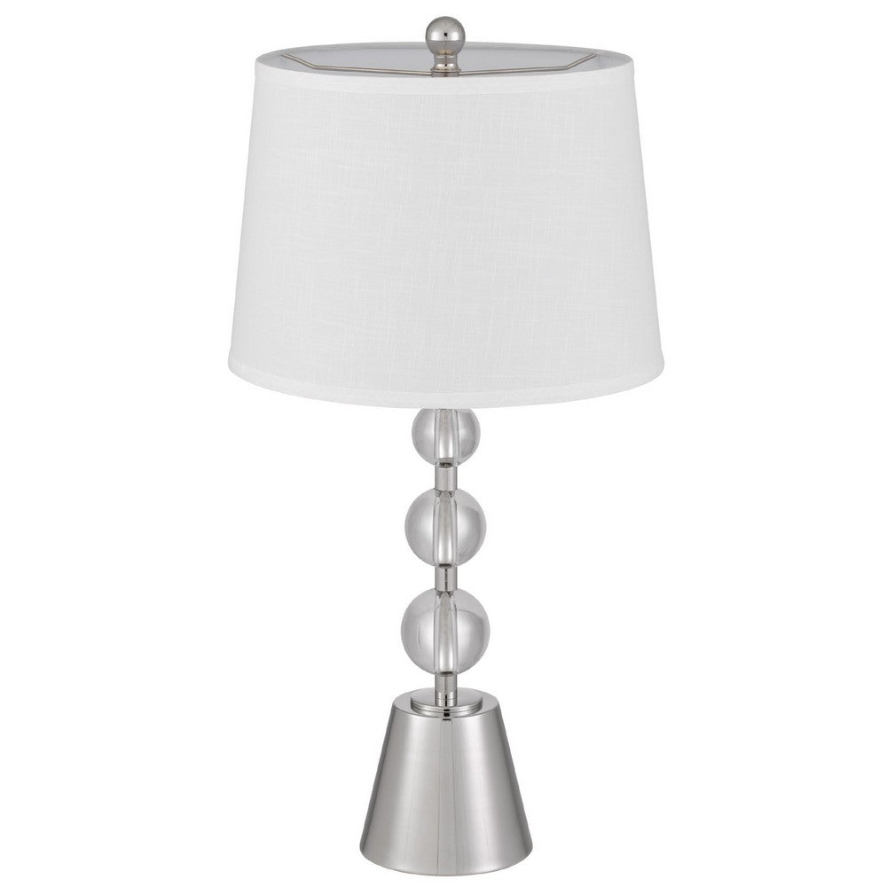 Table Lamp Set of 2 | Off White Shade | Brushed Steel Stacked Beaded Base