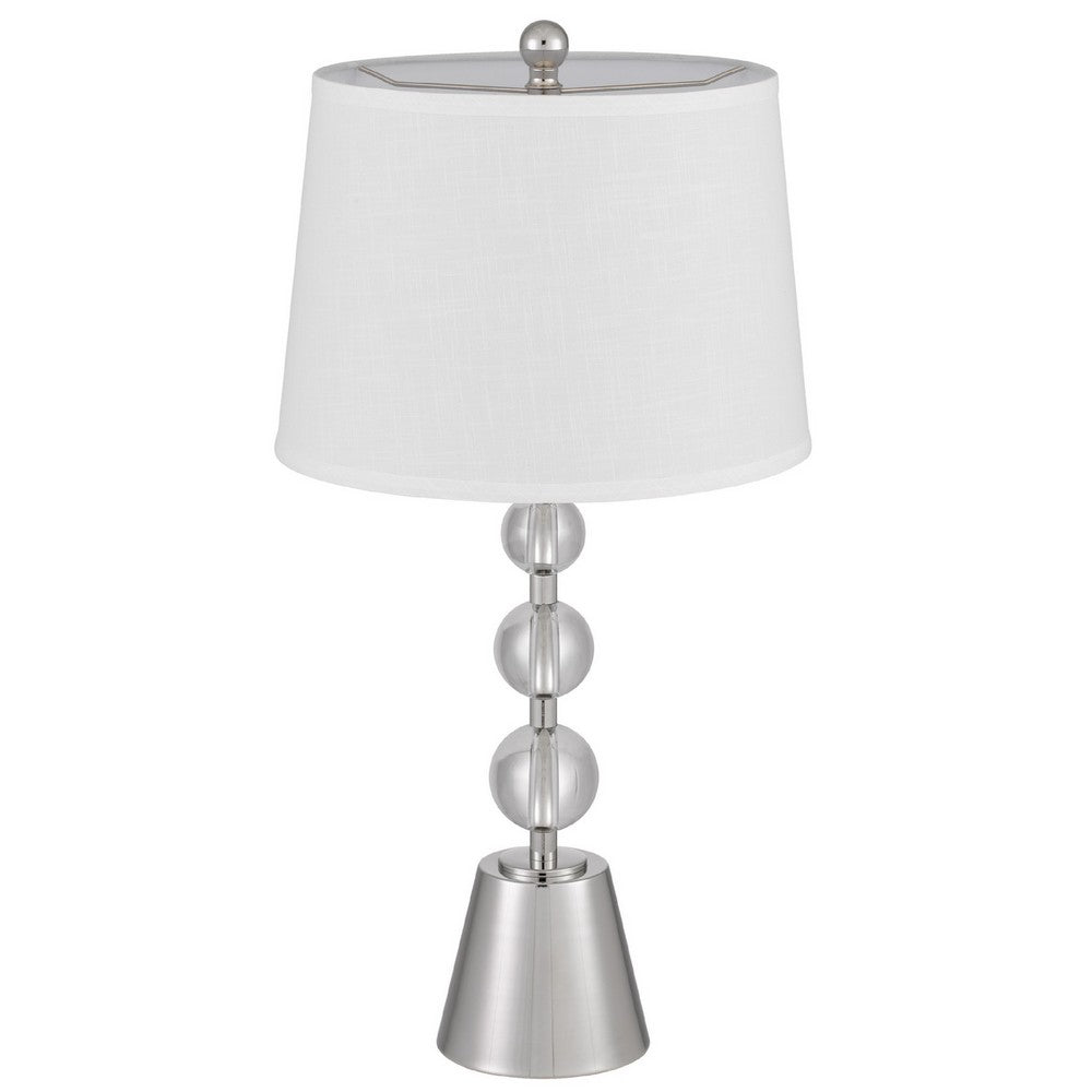 Table Lamp Set of 2 | Off White Shade | Brushed Steel Stacked Beaded Base