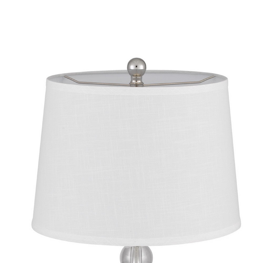 Table Lamp Set of 2 | Off White Shade | Brushed Steel Stacked Beaded Base