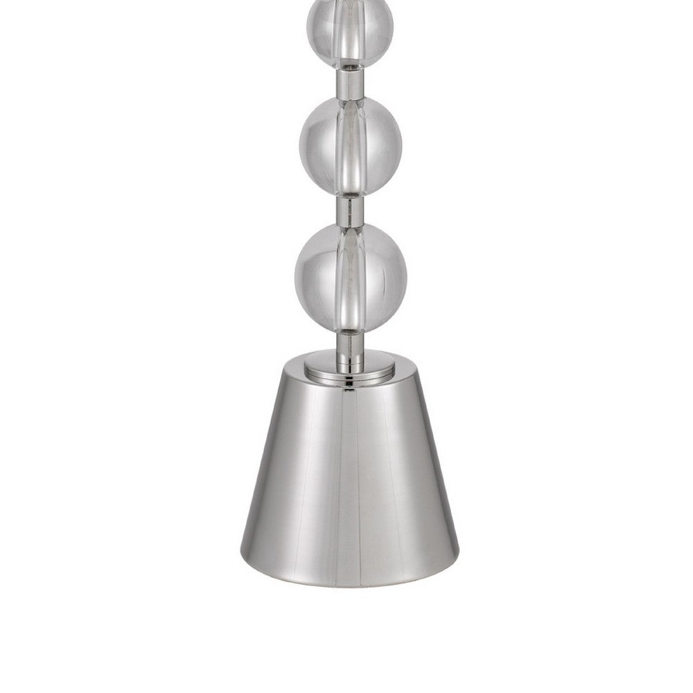 Table Lamp Set of 2 | Off White Shade | Brushed Steel Stacked Beaded Base