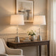 Table Lamp Set of 2 | Off White Shade | Brushed Steel Stacked Beaded Base