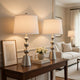 Table Lamp Set of 2 | Off White Shade | Brushed Steel Stacked Beaded Base