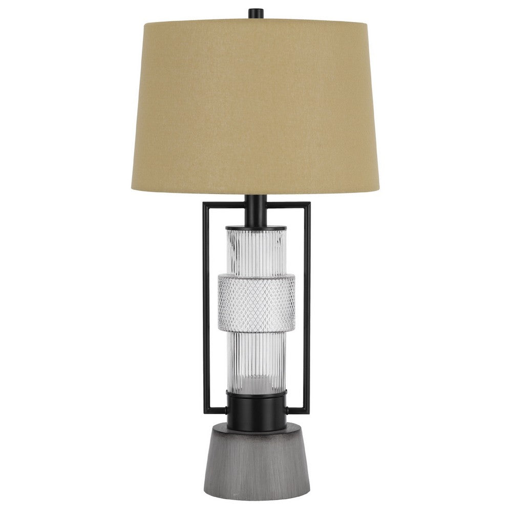 Table Lamp with LED Light | Burlap Shade | 31" Black Lantern Base