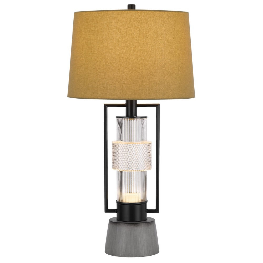 Table Lamp with LED Light | Burlap Shade | 31" Black Lantern Base
