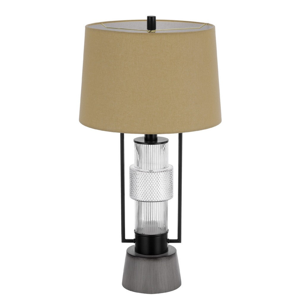 Table Lamp with LED Light | Burlap Shade | 31" Black Lantern Base
