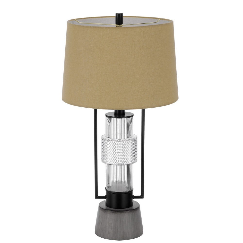 Table Lamp with LED Light | Burlap Shade | 31" Black Lantern Base