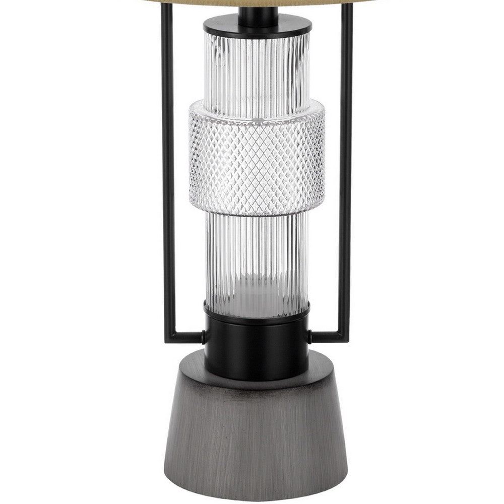 Table Lamp with LED Light | Burlap Shade | 31" Black Lantern Base