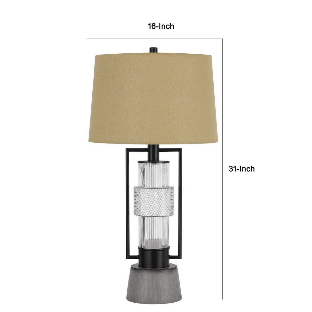 Table Lamp with LED Light | Burlap Shade | 31" Black Lantern Base