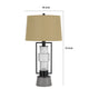 Table Lamp with LED Light | Burlap Shade | 31" Black Lantern Base