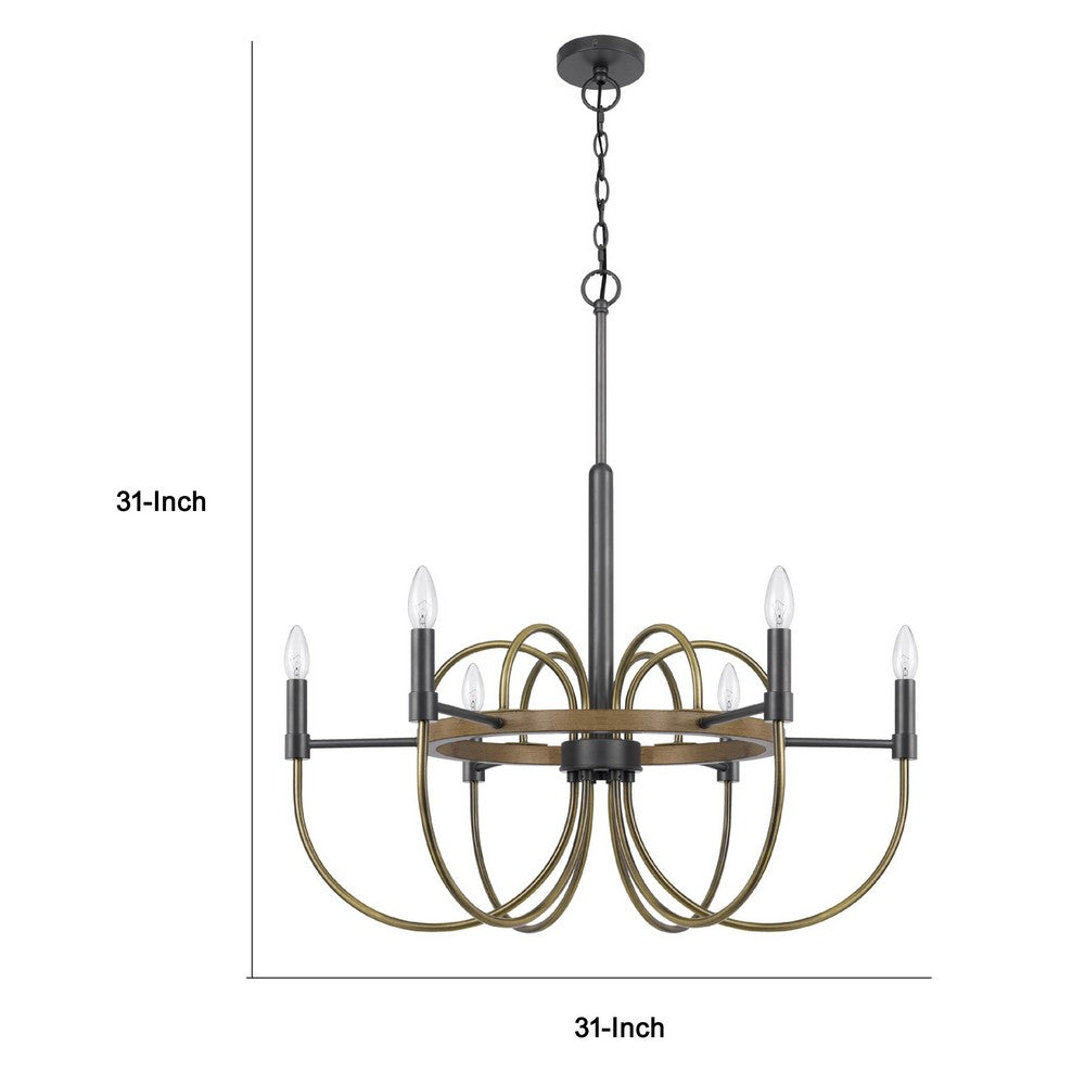 6-Light Candelabra Chandelier | 31" Antique Brass & Dark Bronze