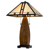 Table Lamp with Pull Chain | Tiffany Stained Glass Shade | 26" Brown