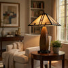 Table Lamp with Pull Chain | Tiffany Stained Glass Shade | 26" Brown