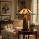 Table Lamp with Pull Chain | Tiffany Stained Glass Shade | 26" Brown