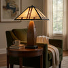 Table Lamp with Pull Chain | Tiffany Stained Glass Shade | 26" Brown