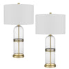 Table Lamp Set of 2 | Glass Dome Body | Off White Shade | Antique Brass