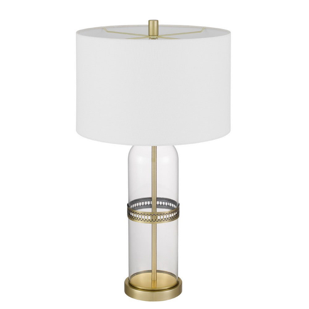 Table Lamp Set of 2 | Glass Dome Body | Off White Shade | Antique Brass