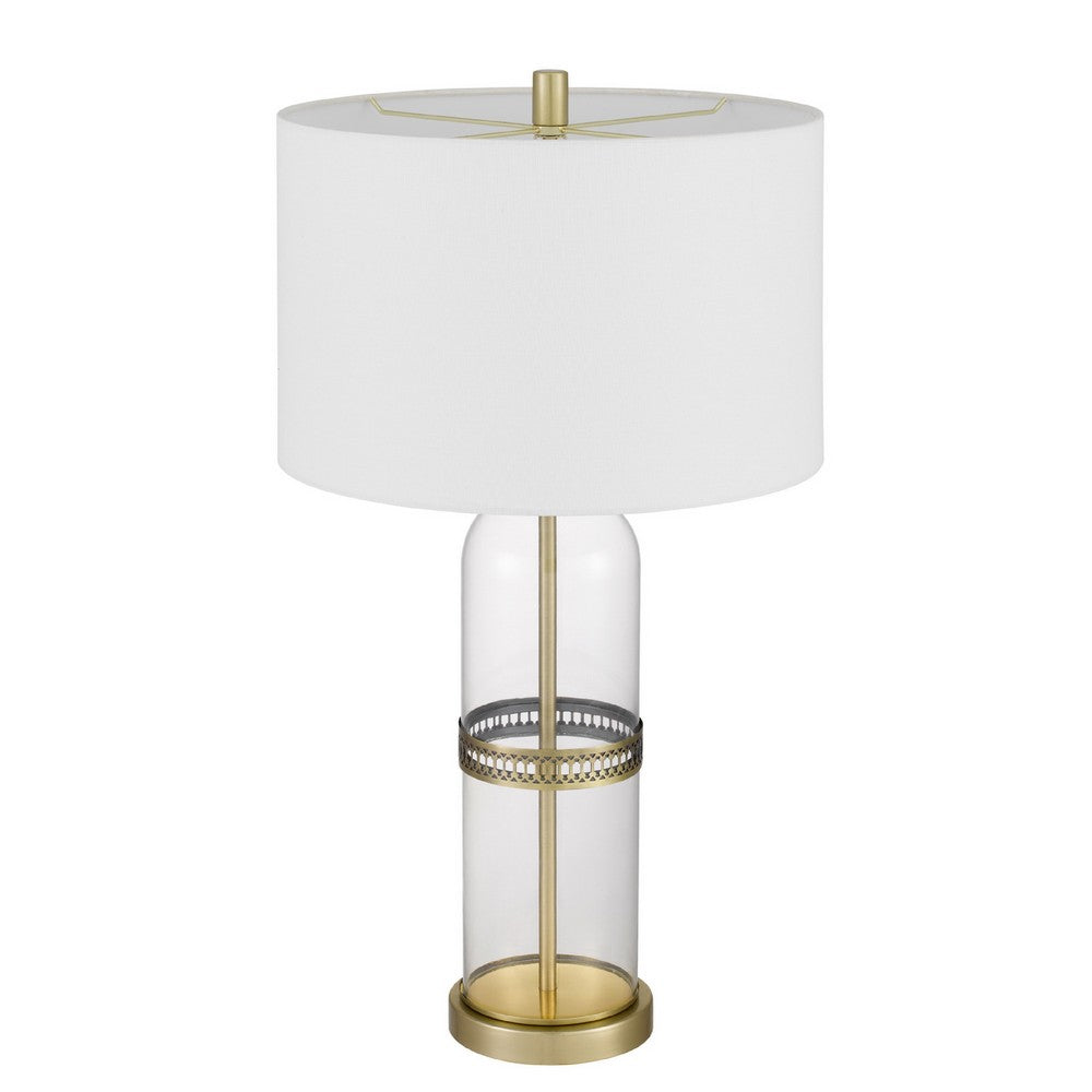 Table Lamp Set of 2 | Glass Dome Body | Off White Shade | Antique Brass