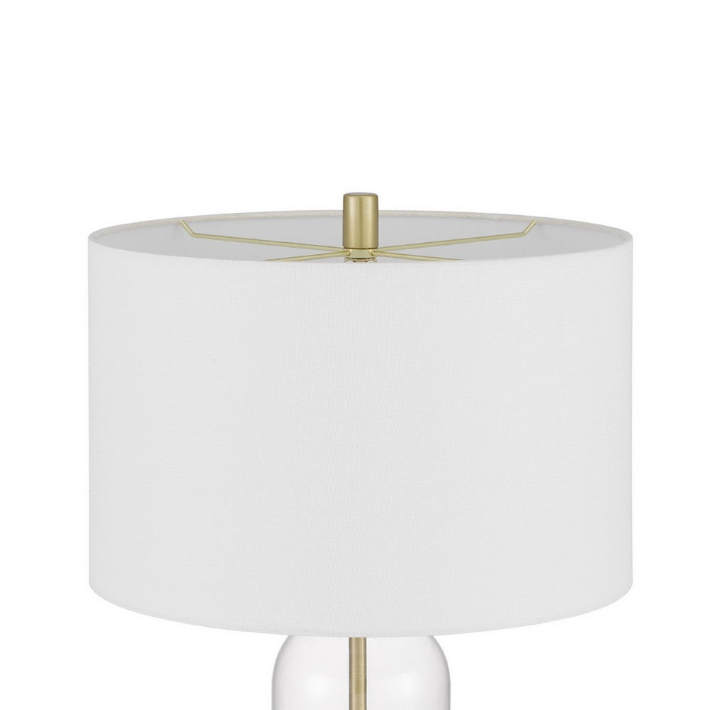 Table Lamp Set of 2 | Glass Dome Body | Off White Shade | Antique Brass