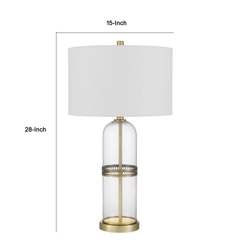 Table Lamp Set of 2 | Glass Dome Body | Off White Shade | Antique Brass