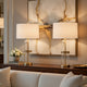 Table Lamp Set of 2 | Glass Dome Body | Off White Shade | Antique Brass