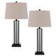 Table Lamp Set of 2 | Beige Drum Shade | Black Glass Pedestal Base