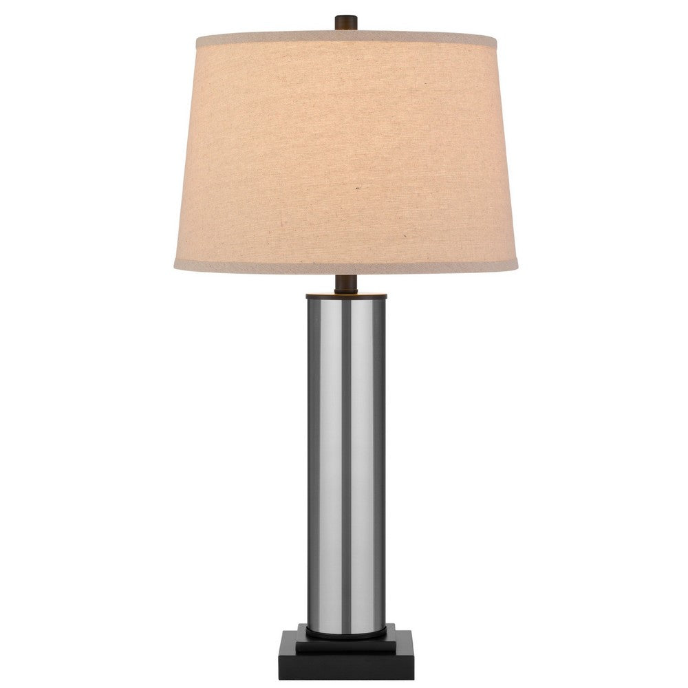Table Lamp Set of 2 | Beige Drum Shade | Black Glass Pedestal Base