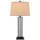 Table Lamp Set of 2 | Beige Drum Shade | Black Glass Pedestal Base