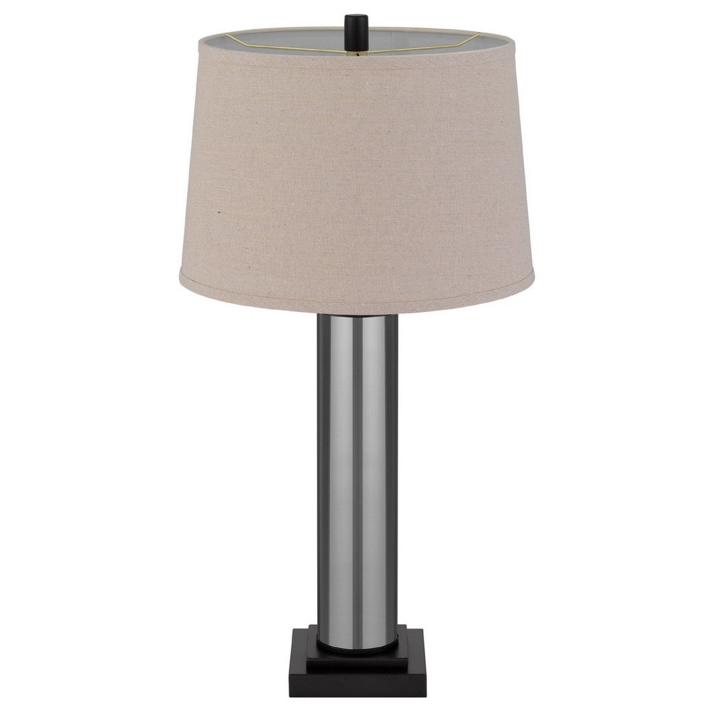 Table Lamp Set of 2 | Beige Drum Shade | Black Glass Pedestal Base
