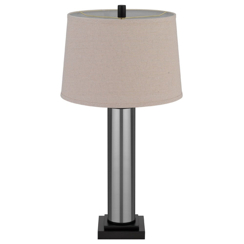 Table Lamp Set of 2 | Beige Drum Shade | Black Glass Pedestal Base