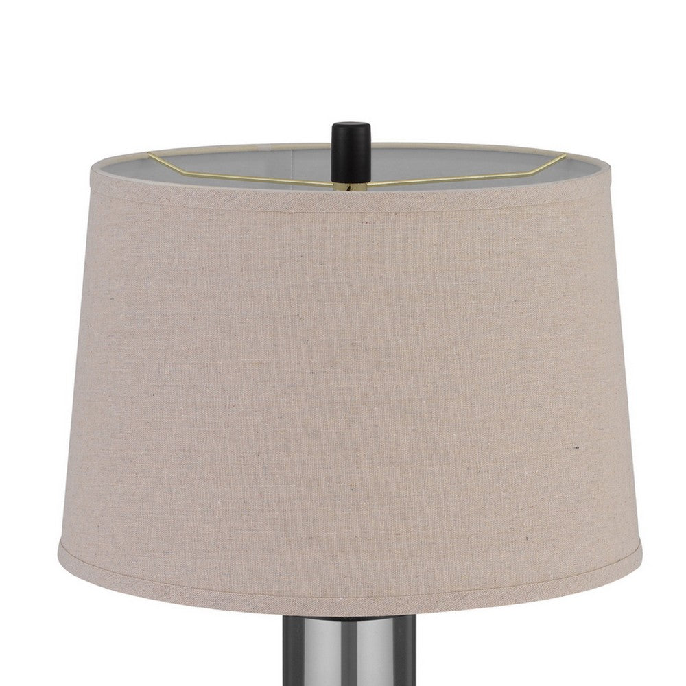 Table Lamp Set of 2 | Beige Drum Shade | Black Glass Pedestal Base