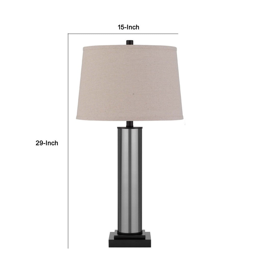 Table Lamp Set of 2 | Beige Drum Shade | Black Glass Pedestal Base