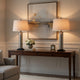 Table Lamp Set of 2 | Beige Drum Shade | Black Glass Pedestal Base